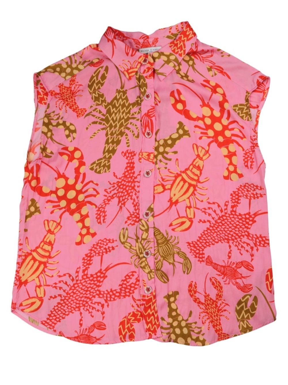 Maison d'Amélie Lobster Print Pink Button Front Sleeveless Blouse M